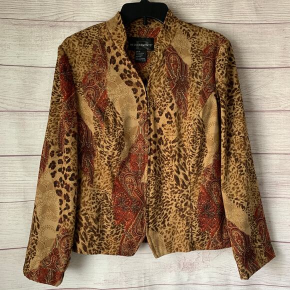 Notations Paisley and Leopard Print Blazer Jacket Full Zip Long Sleeve Size 10 - Picture 1 of 15